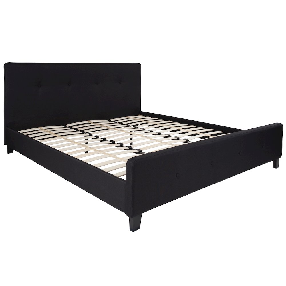 King Size Tufted Upholstered Platform Bed in Black Fabric