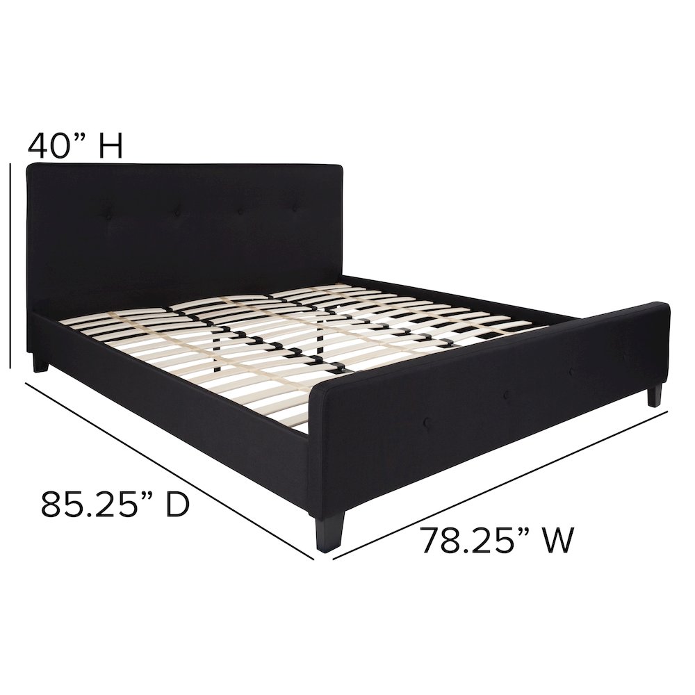 King Size Tufted Upholstered Platform Bed in Black Fabric