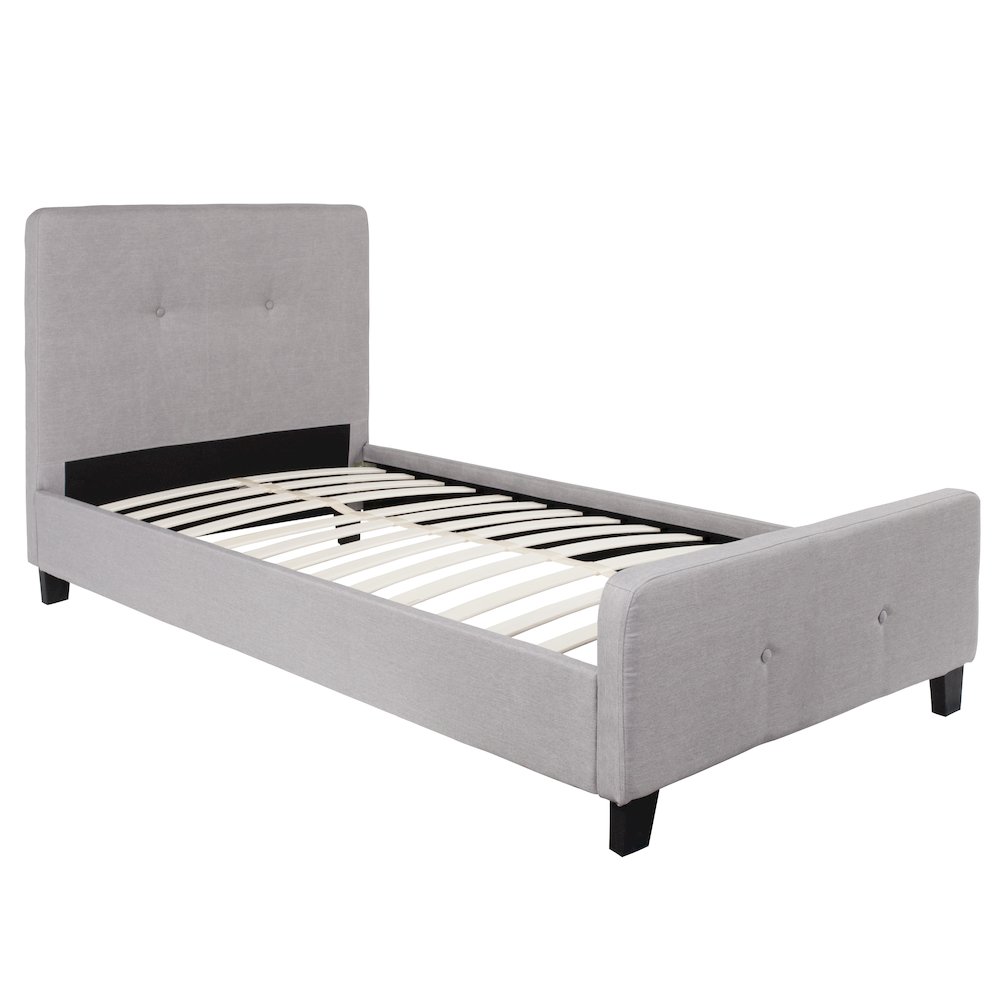 Twin Size Tufted Upholstered Platform Bed in Light Gray Fabric