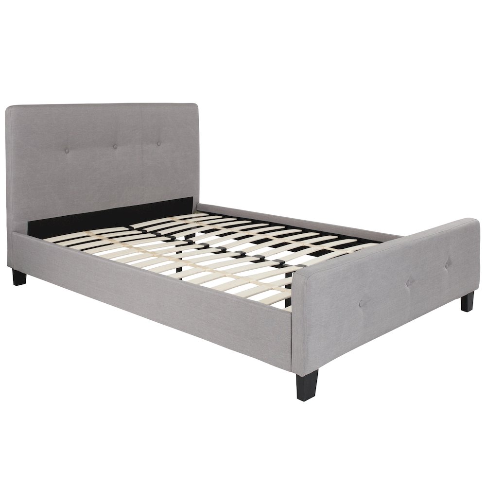 Full Size Tufted Upholstered Platform Bed in Light Gray Fabric