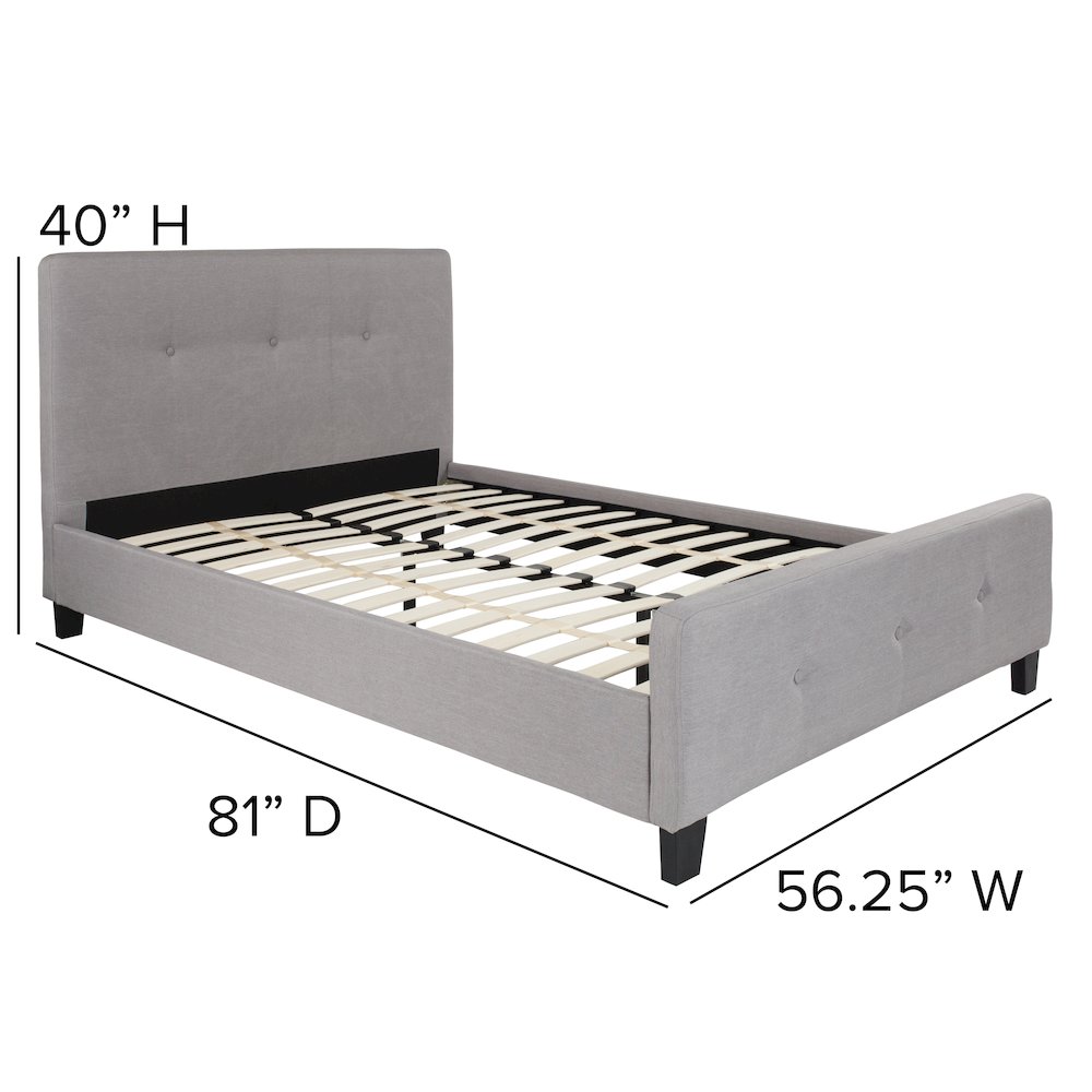Full Size Tufted Upholstered Platform Bed in Light Gray Fabric