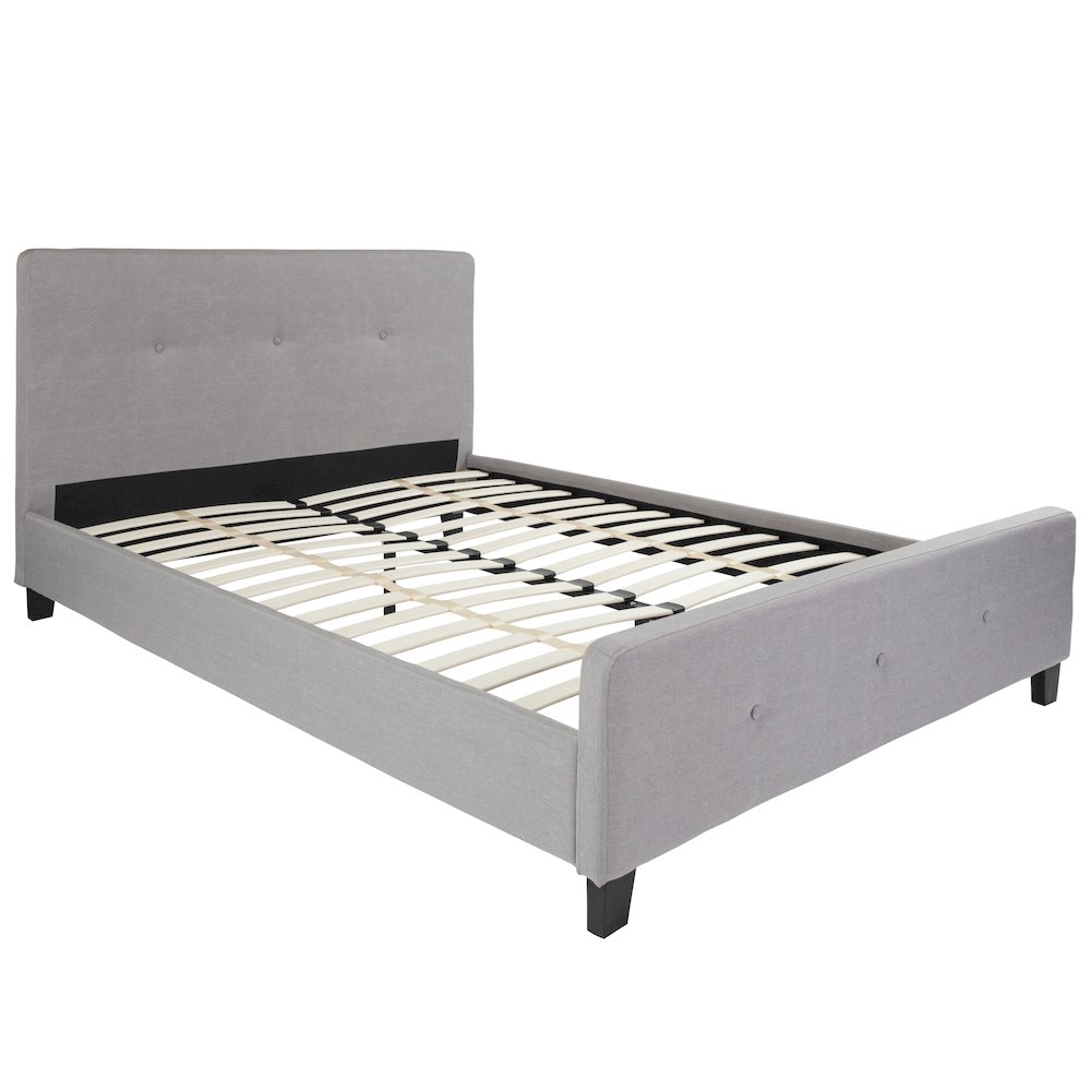 Queen Size Tufted Upholstered Platform Bed in Light Gray Fabric