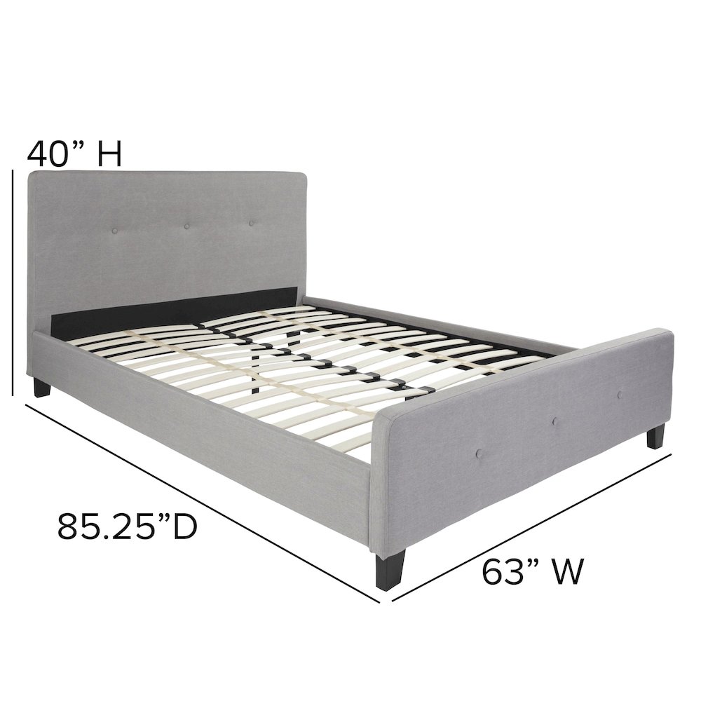 Queen Size Tufted Upholstered Platform Bed in Light Gray Fabric