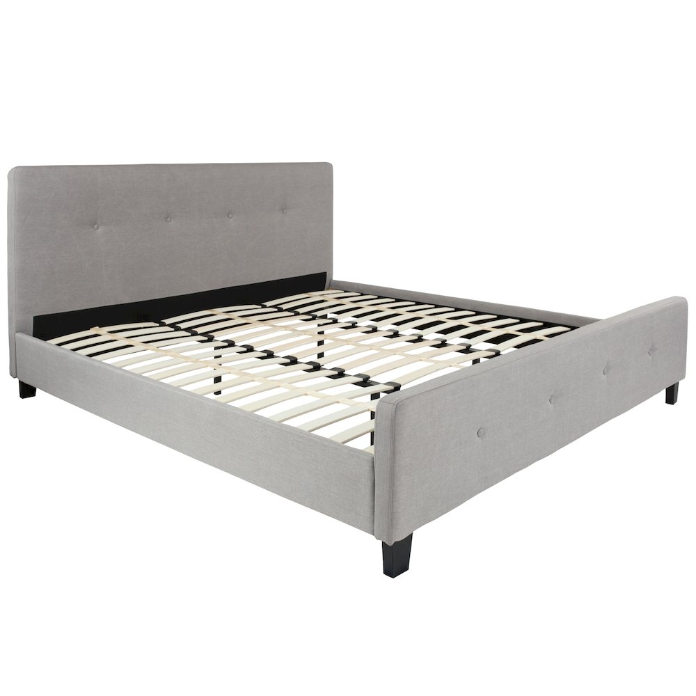 King Size Tufted Upholstered Platform Bed in Light Gray Fabric