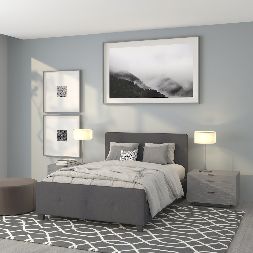 Full Size Tufted Upholstered Platform Bed in Dark Gray Fabric