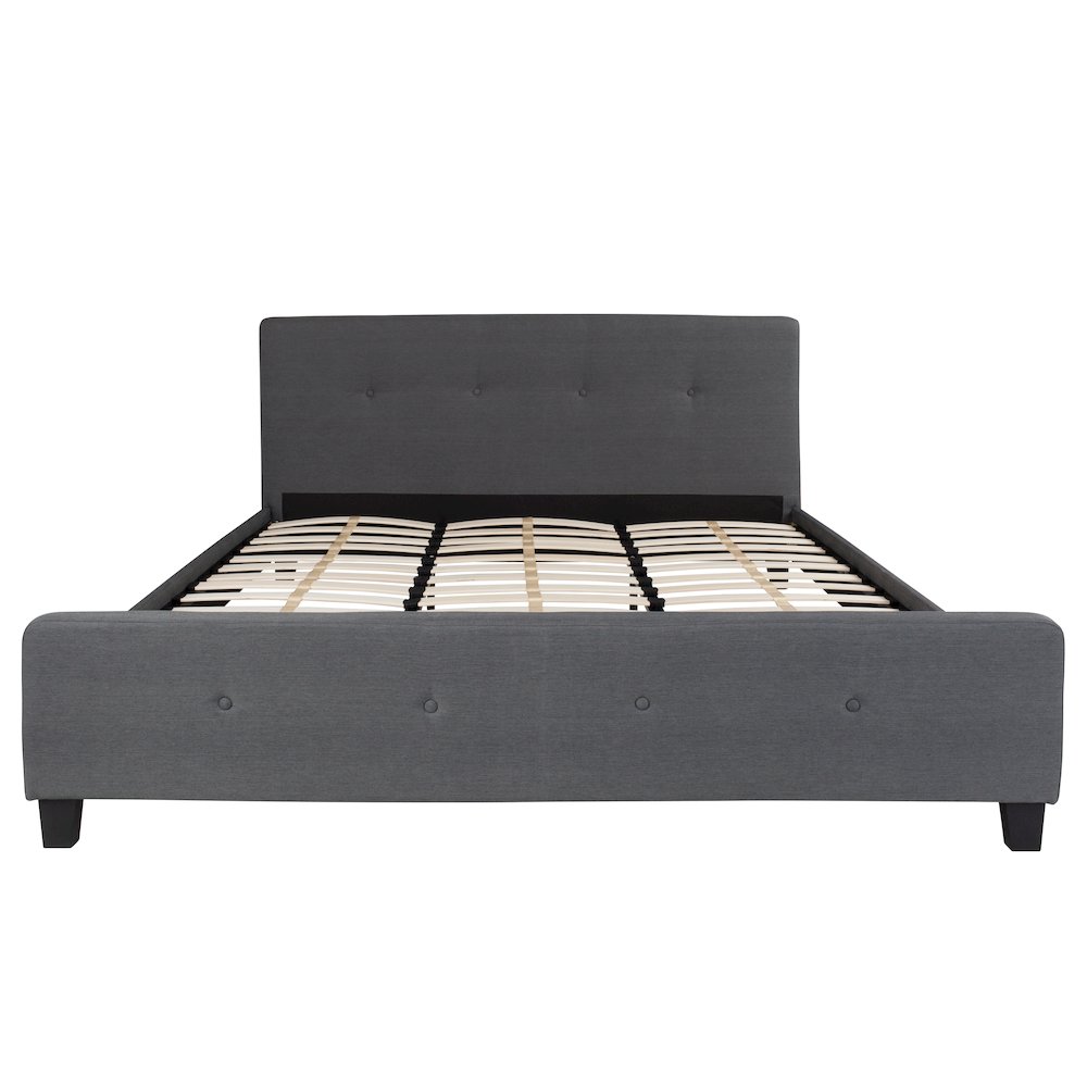 King Size Tufted Upholstered Platform Bed in Dark Gray Fabric