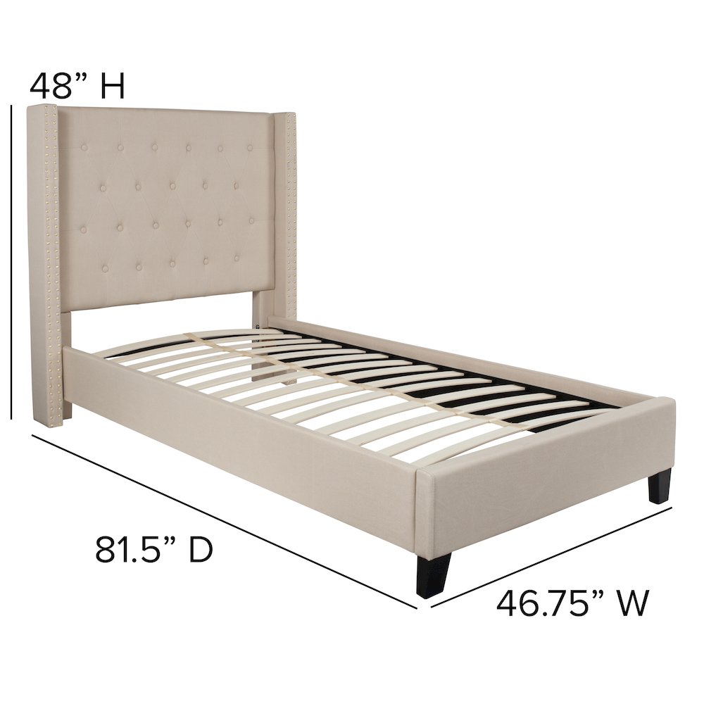 Twin Size Tufted Upholstered Platform Bed in Beige Fabric