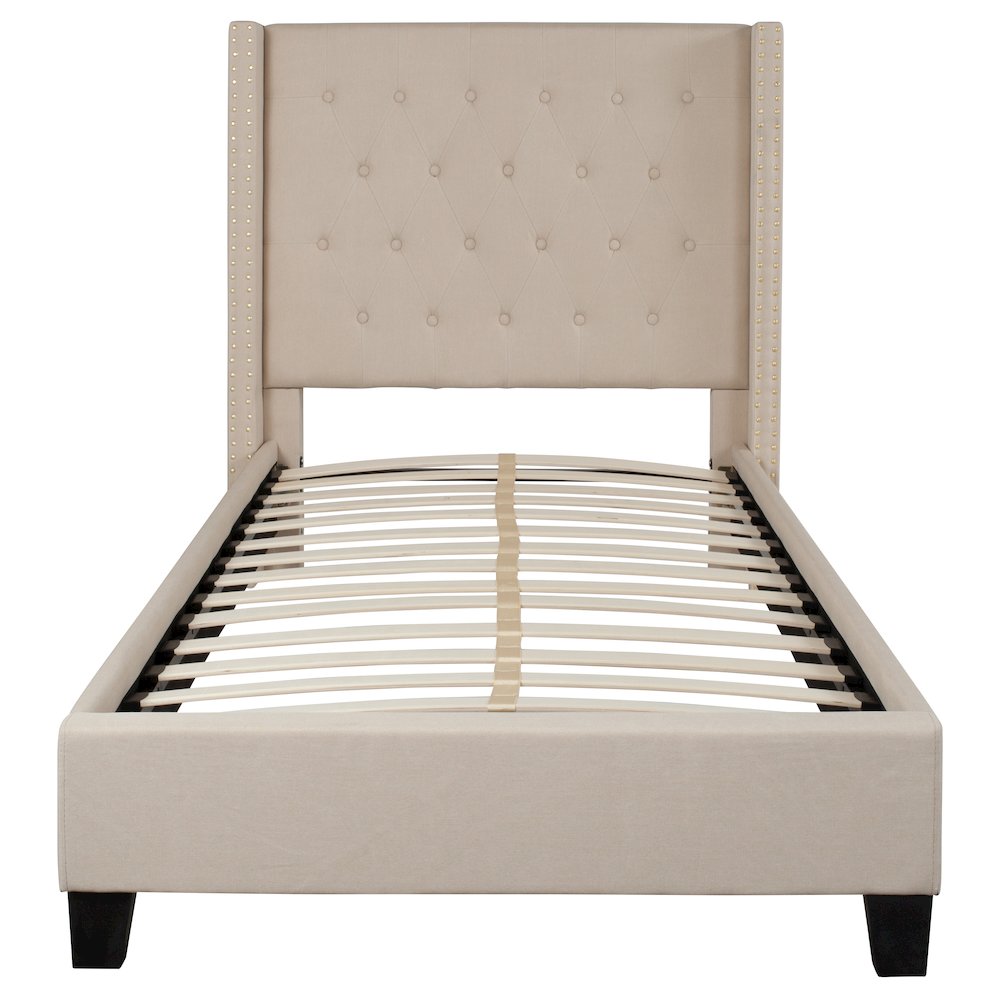 Twin Size Tufted Upholstered Platform Bed in Beige Fabric