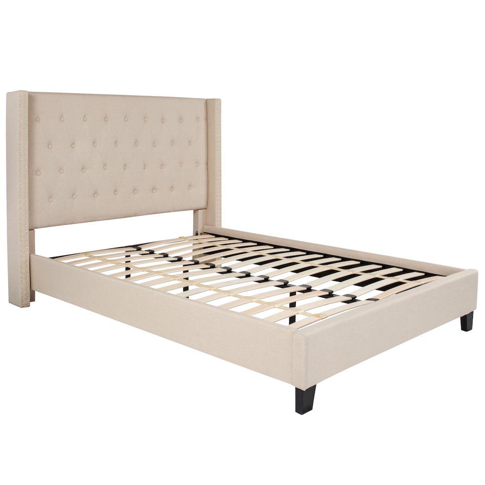 Full Size Tufted Upholstered Platform Bed in Beige Fabric