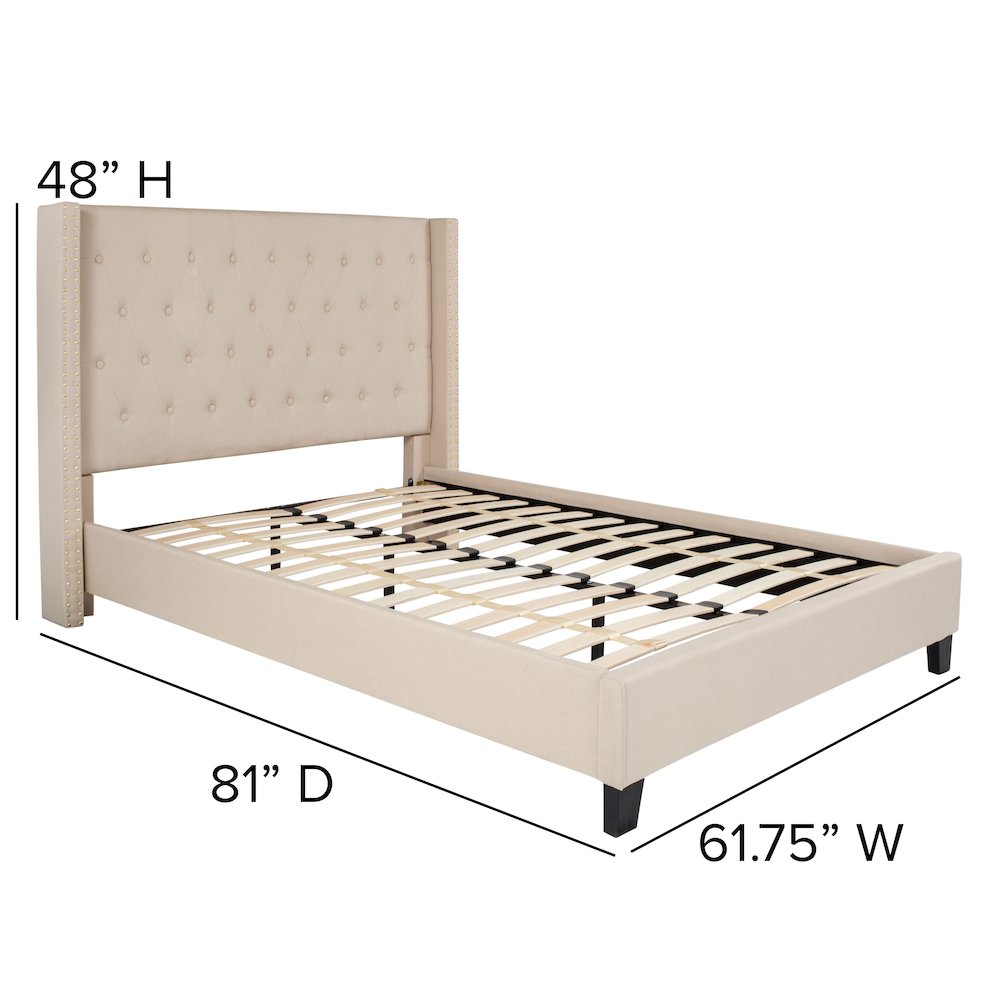 Full Size Tufted Upholstered Platform Bed in Beige Fabric