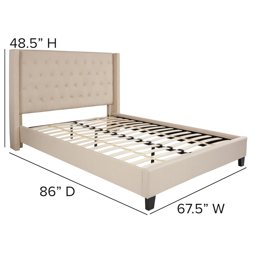 Queen Size Tufted Upholstered Platform Bed in Beige Fabric