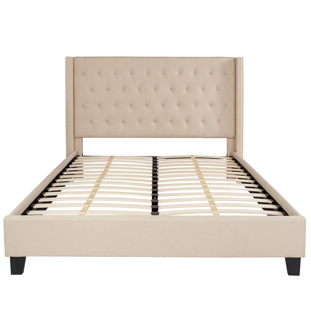 Queen Size Tufted Upholstered Platform Bed in Beige Fabric