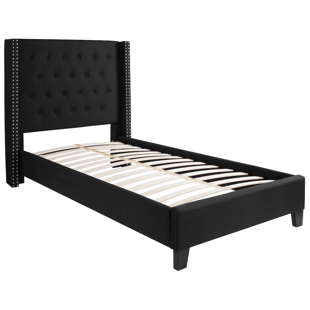 Twin Size Tufted Upholstered Platform Bed in Black Fabric
