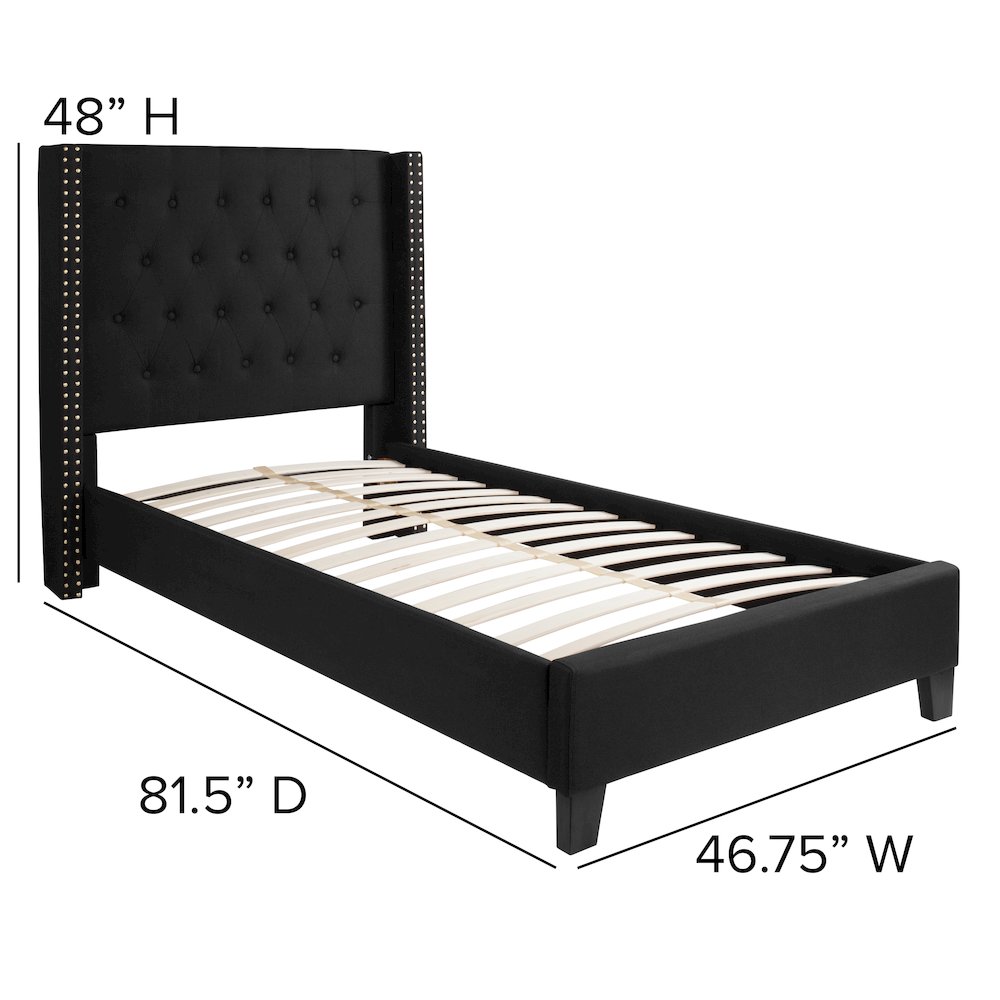 Twin Size Tufted Upholstered Platform Bed in Black Fabric