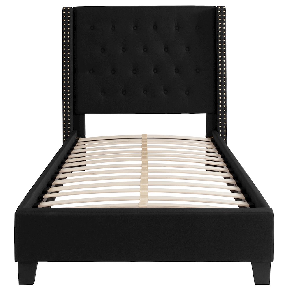 Twin Size Tufted Upholstered Platform Bed in Black Fabric