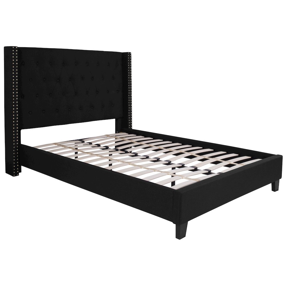 Full Size Tufted Upholstered Platform Bed in Black Fabric