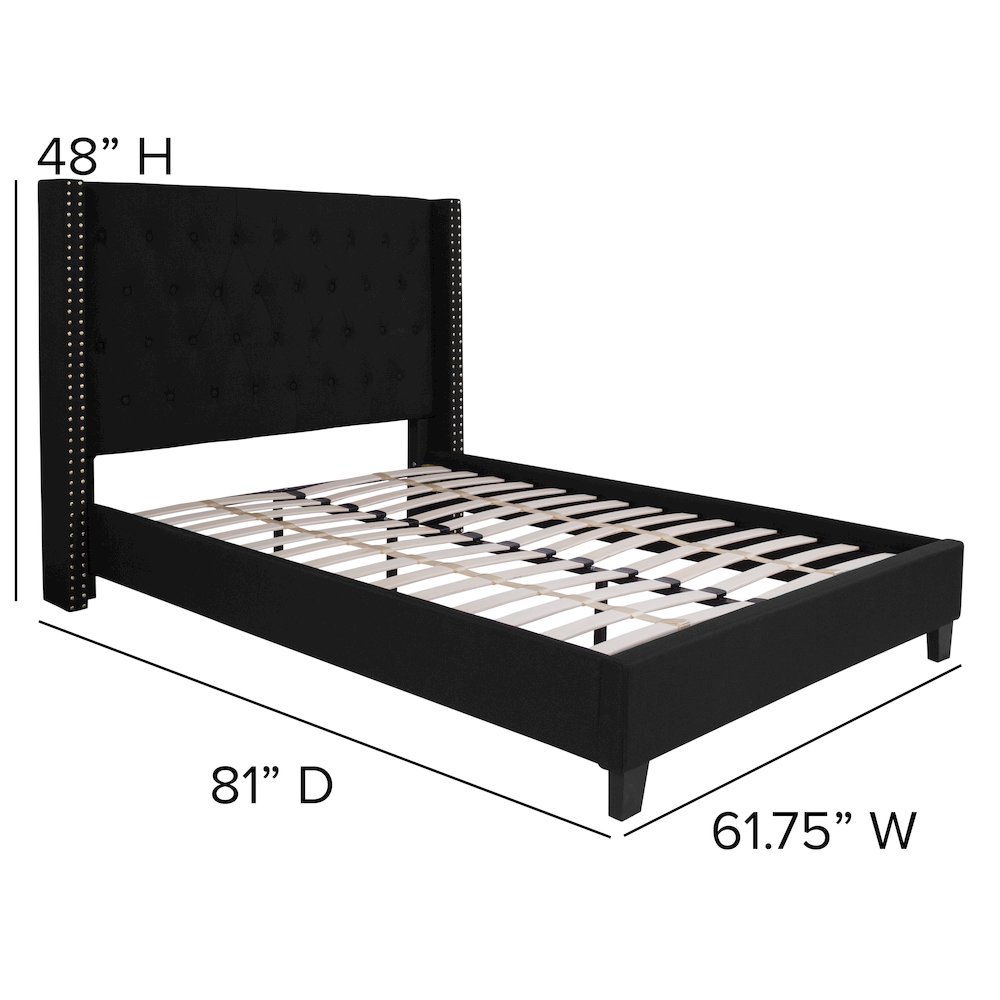 Full Size Tufted Upholstered Platform Bed in Black Fabric