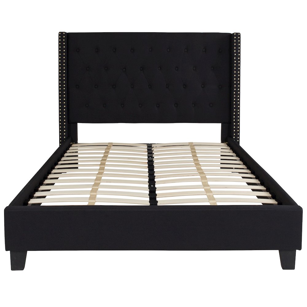 Full Size Tufted Upholstered Platform Bed in Black Fabric