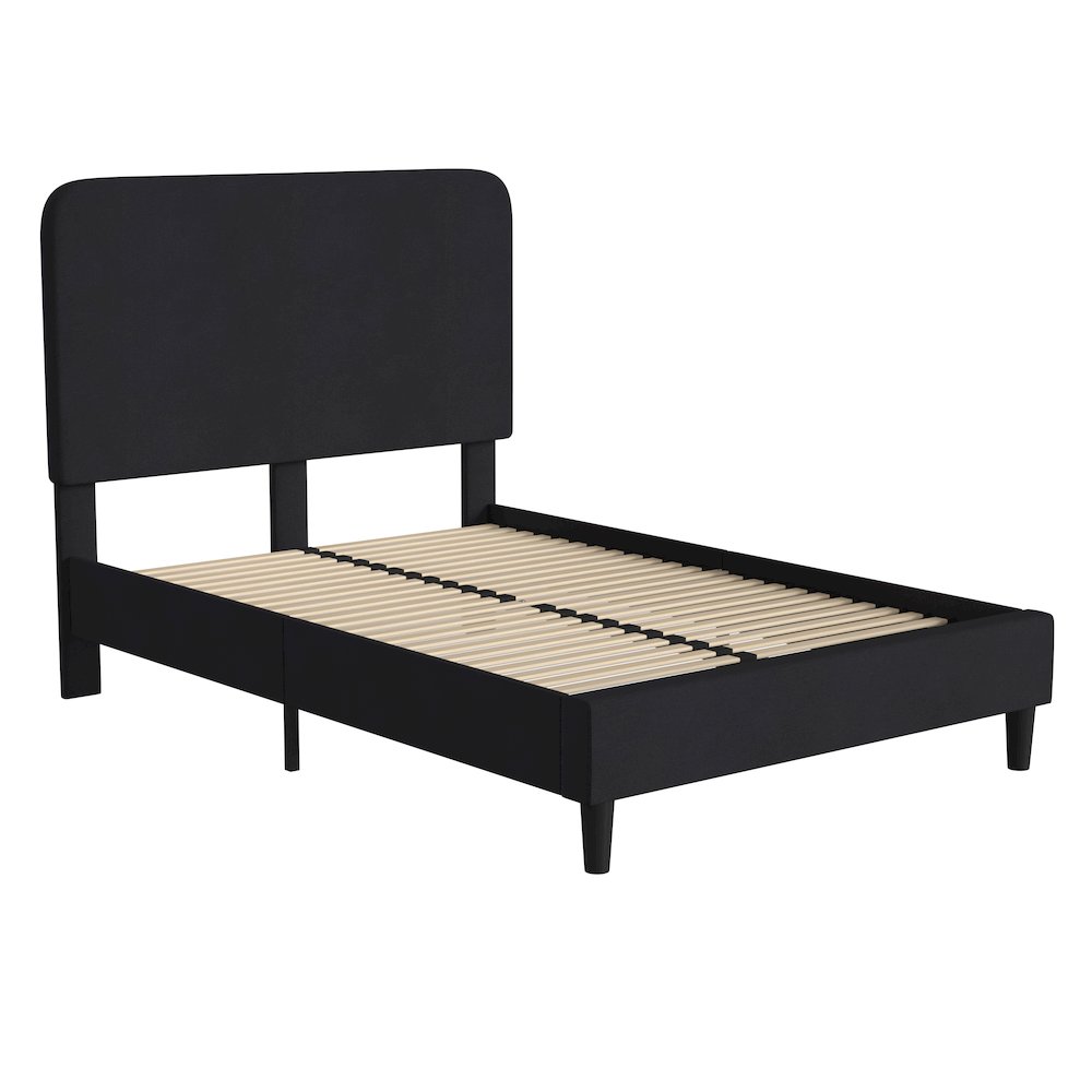 Charcoal Full Fabric Upholstered Platform Bed – Headboard with Rounded Edges