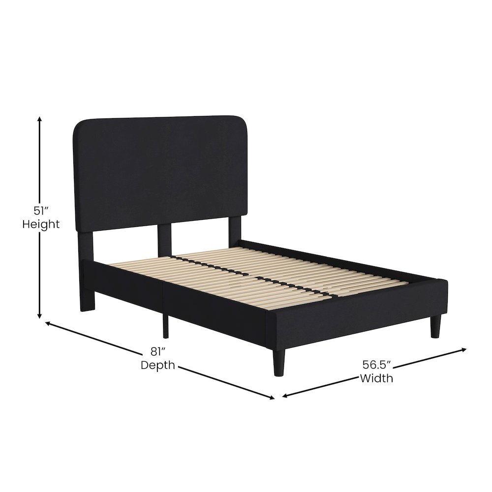 Charcoal Full Fabric Upholstered Platform Bed – Headboard with Rounded Edges
