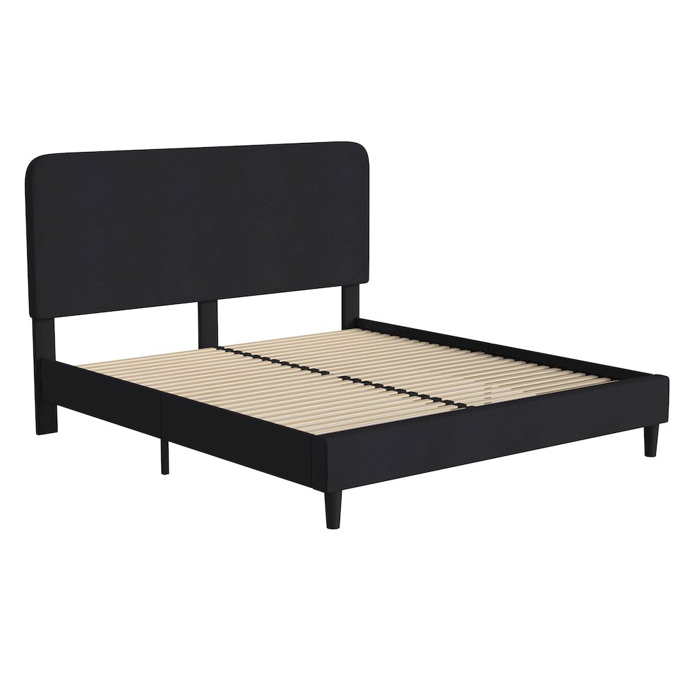 Charcoal King Fabric Upholstered Platform Bed – Headboard with Rounded Edges