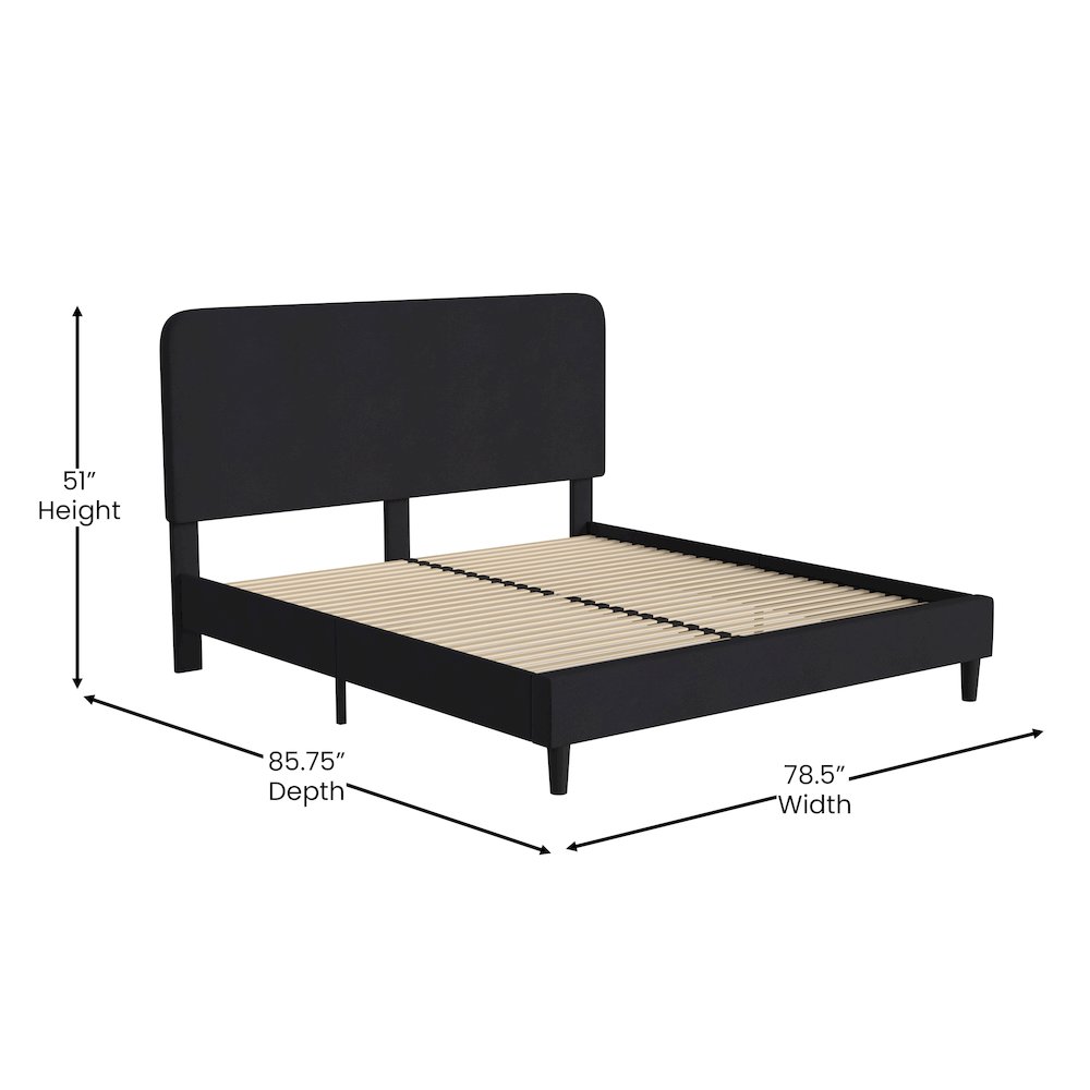 Charcoal King Fabric Upholstered Platform Bed – Headboard with Rounded Edges
