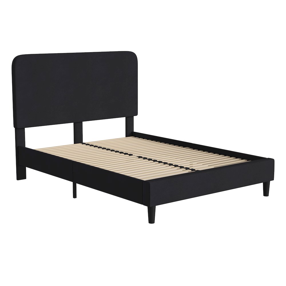 Charcoal Queen Fabric Upholstered Platform Bed – Headboard with Rounded Edges