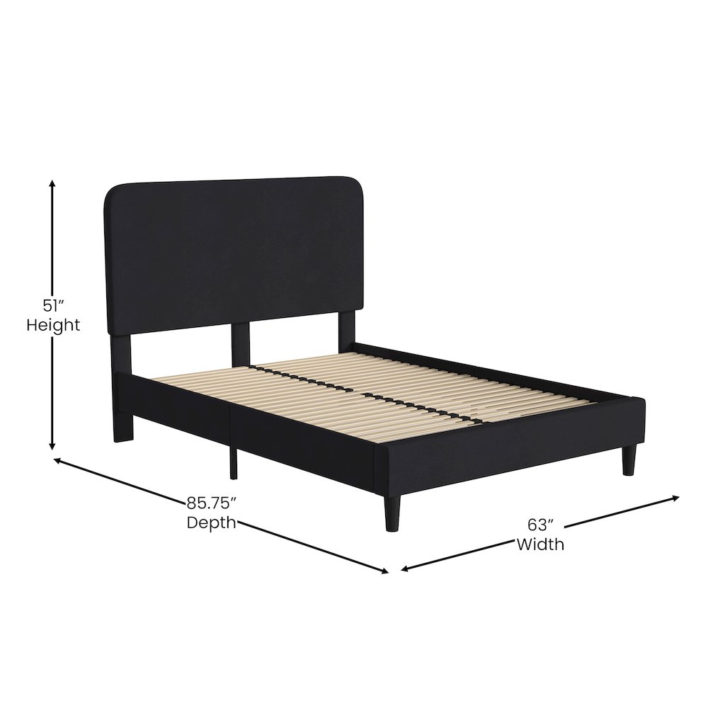 Charcoal Queen Fabric Upholstered Platform Bed – Headboard with Rounded Edges