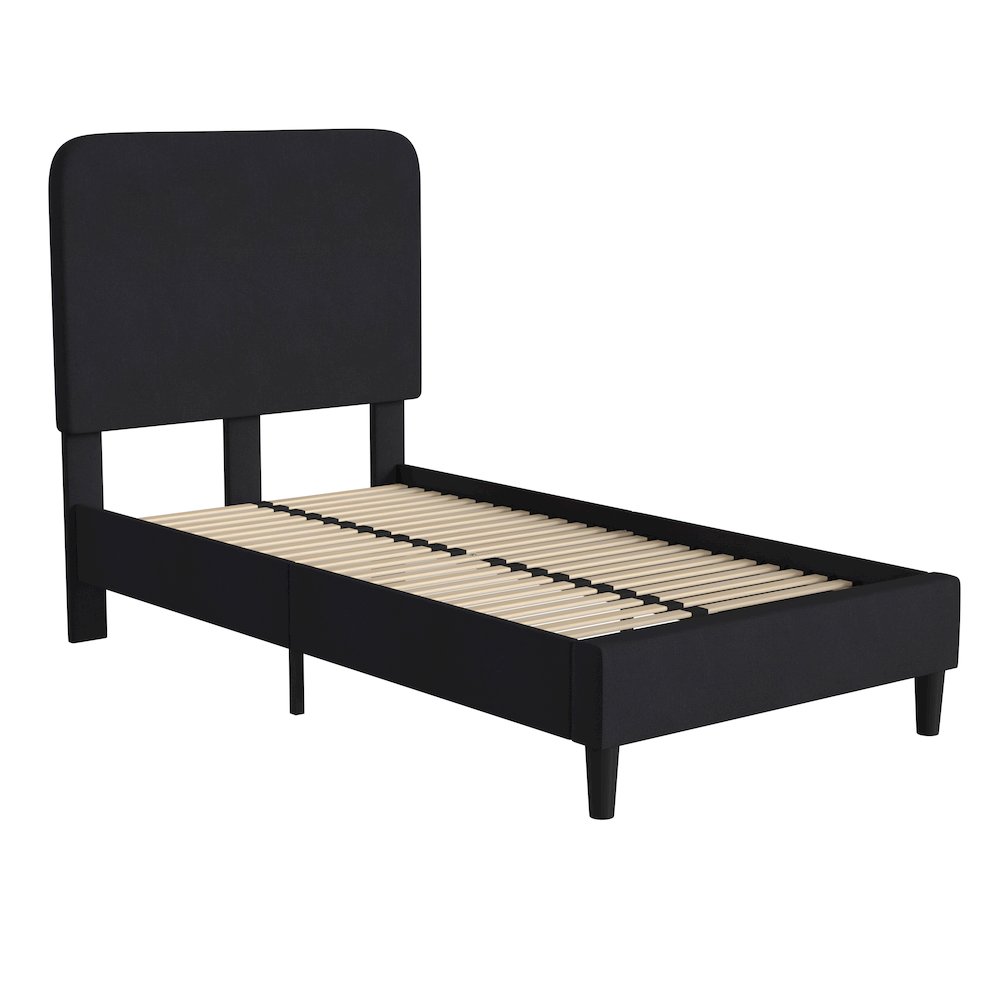 Charcoal Twin Fabric Upholstered Platform Bed – Headboard with Rounded Edges