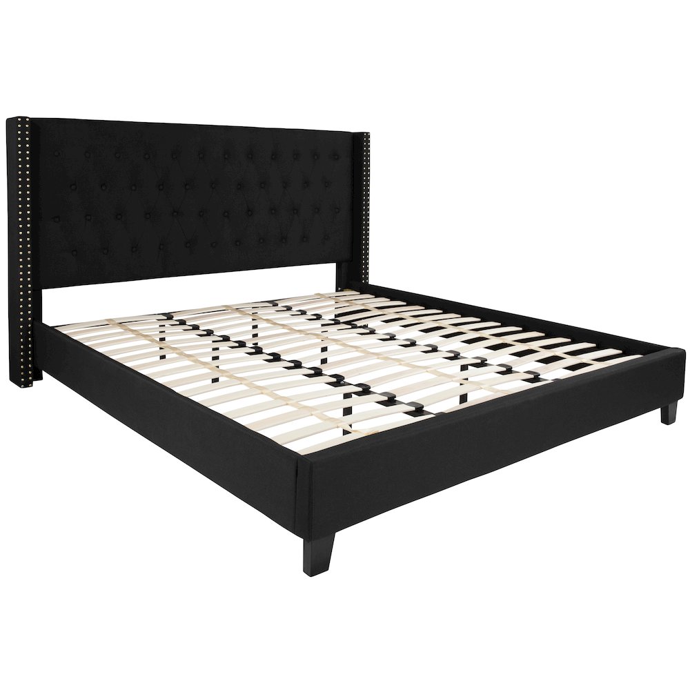 King Size Tufted Upholstered Platform Bed in Black Fabric