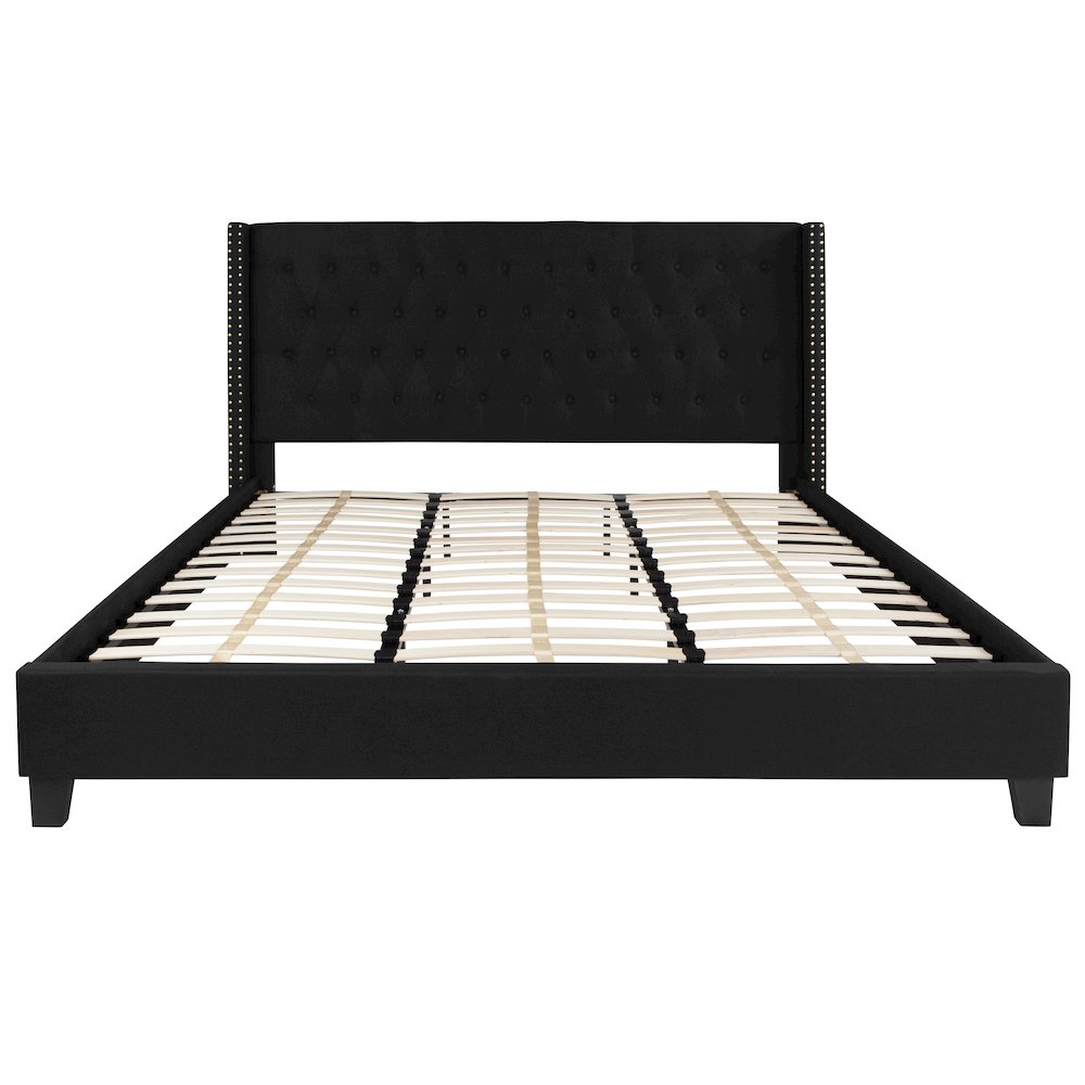 King Size Tufted Upholstered Platform Bed in Black Fabric