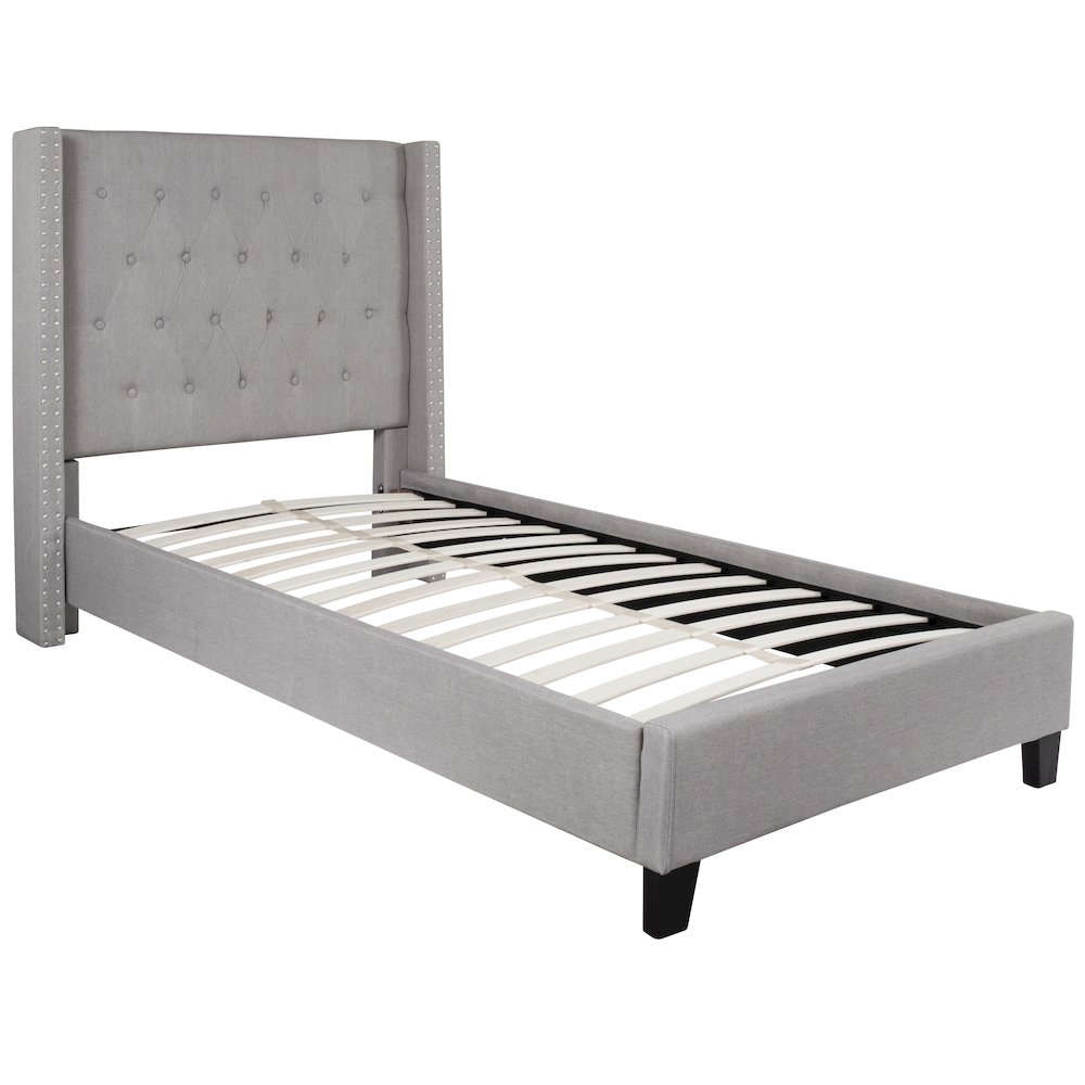 Twin Size Tufted Upholstered Platform Bed in Light Gray Fabric