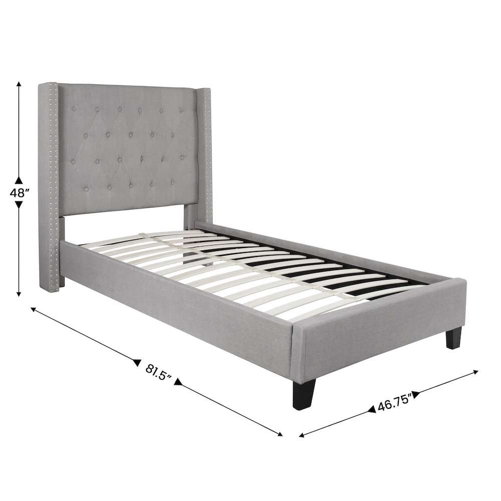 Twin Size Tufted Upholstered Platform Bed in Light Gray Fabric