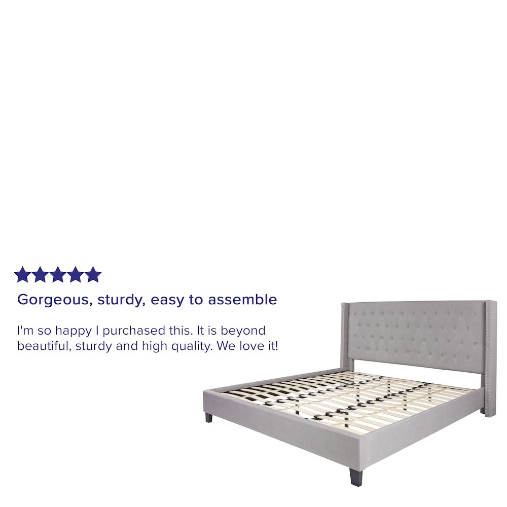 King Size Tufted Upholstered Platform Bed in Light Gray Fabric