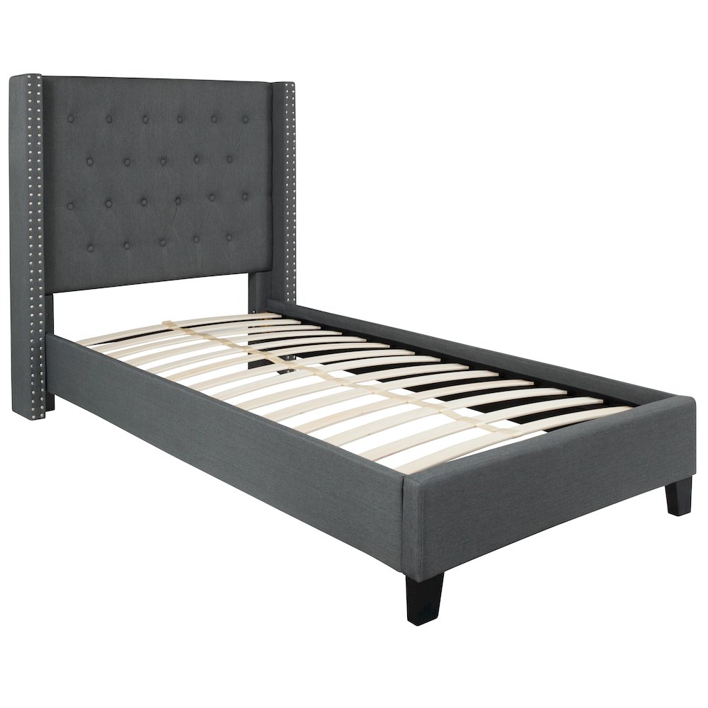Twin Size Tufted Upholstered Platform Bed in Dark Gray Fabric