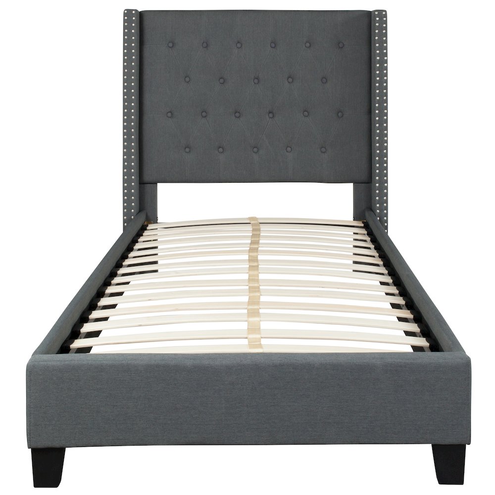 Twin Size Tufted Upholstered Platform Bed in Dark Gray Fabric