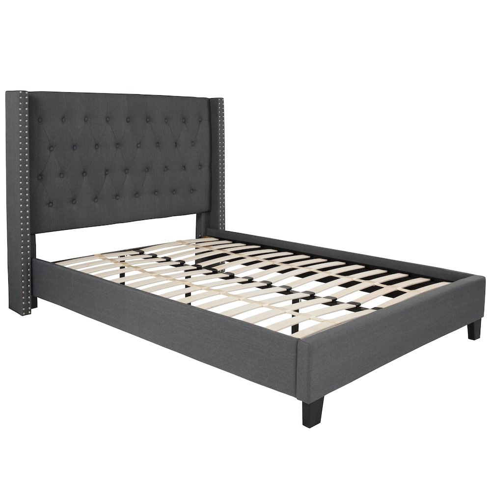 Full Size Tufted Upholstered Platform Bed in Dark Gray Fabric