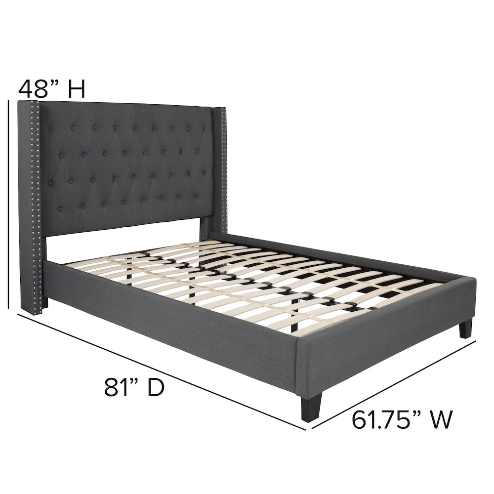 Full Size Tufted Upholstered Platform Bed in Dark Gray Fabric