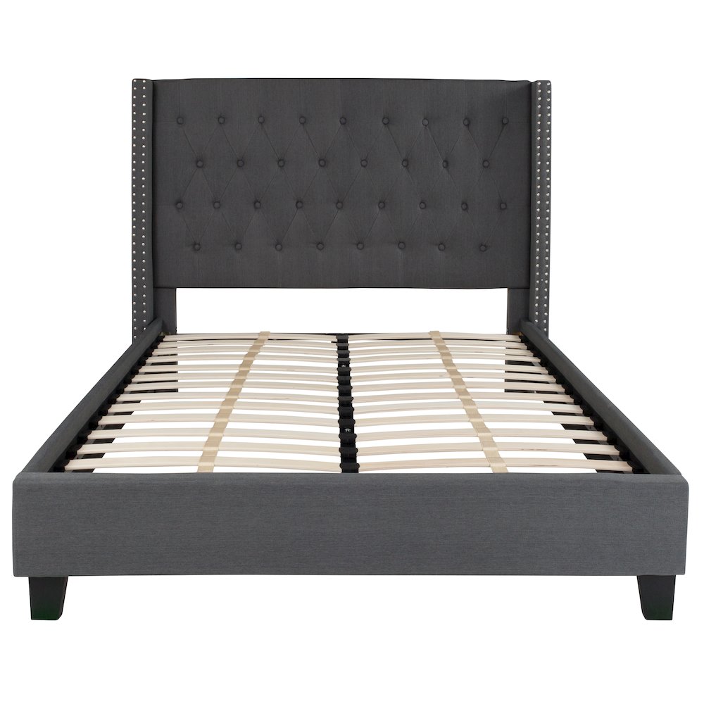 Full Size Tufted Upholstered Platform Bed in Dark Gray Fabric