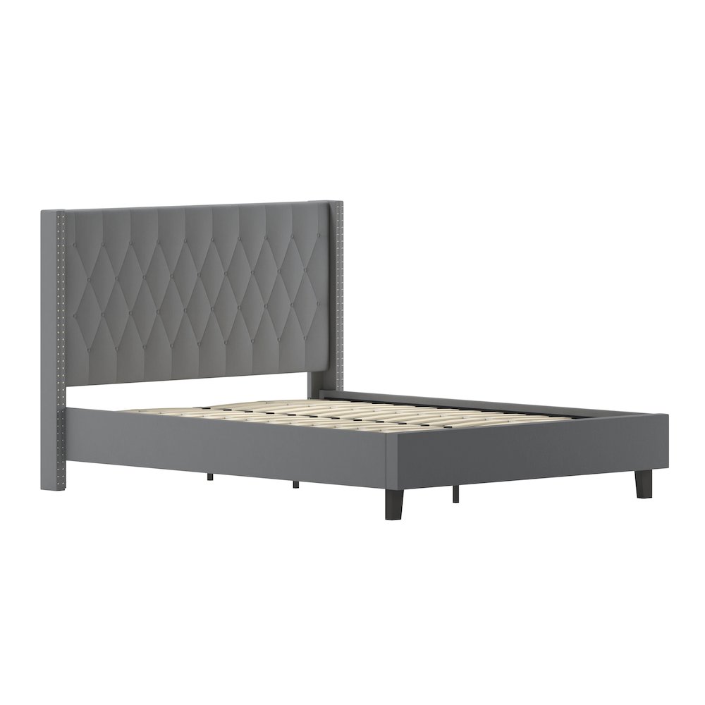 Queen Size Tufted Upholstered Platform Bed in Dark Gray Fabric