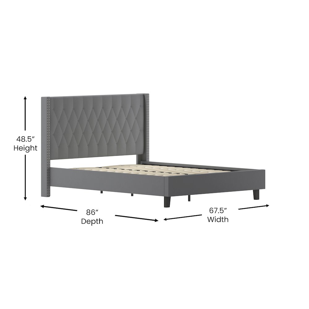 Queen Size Tufted Upholstered Platform Bed in Dark Gray Fabric