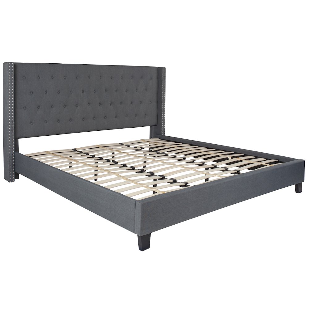 King Size Tufted Upholstered Platform Bed in Dark Gray Fabric