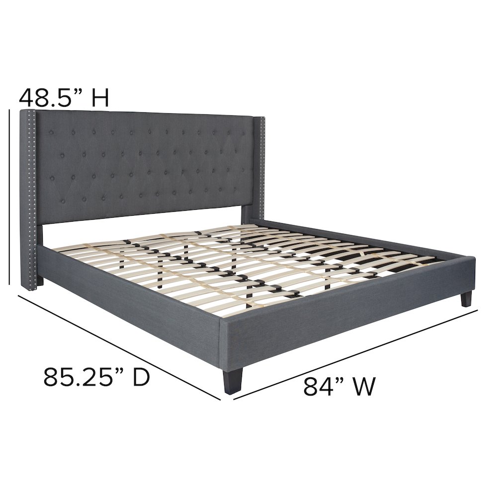 King Size Tufted Upholstered Platform Bed in Dark Gray Fabric