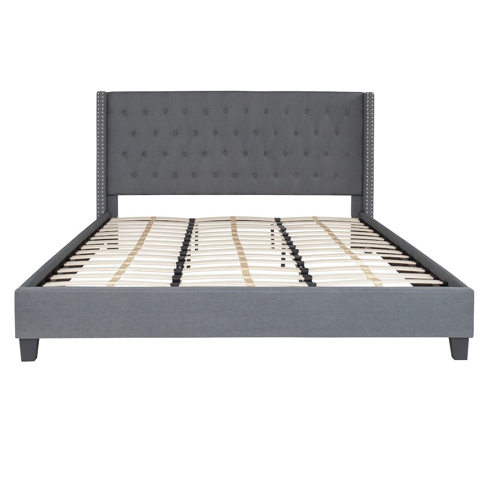 King Size Tufted Upholstered Platform Bed in Dark Gray Fabric