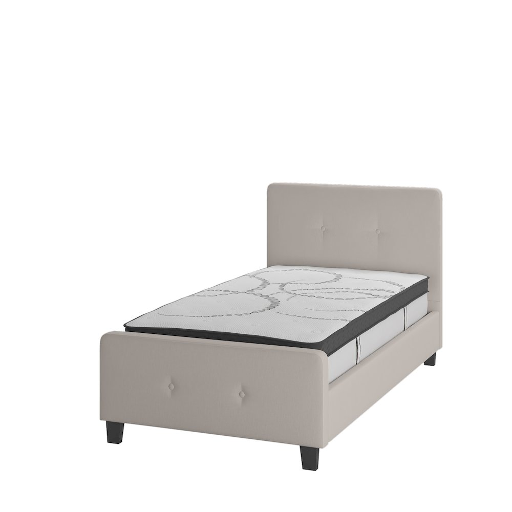 Twin Size Tufted Upholstered Platform Bed in Beige Fabric
