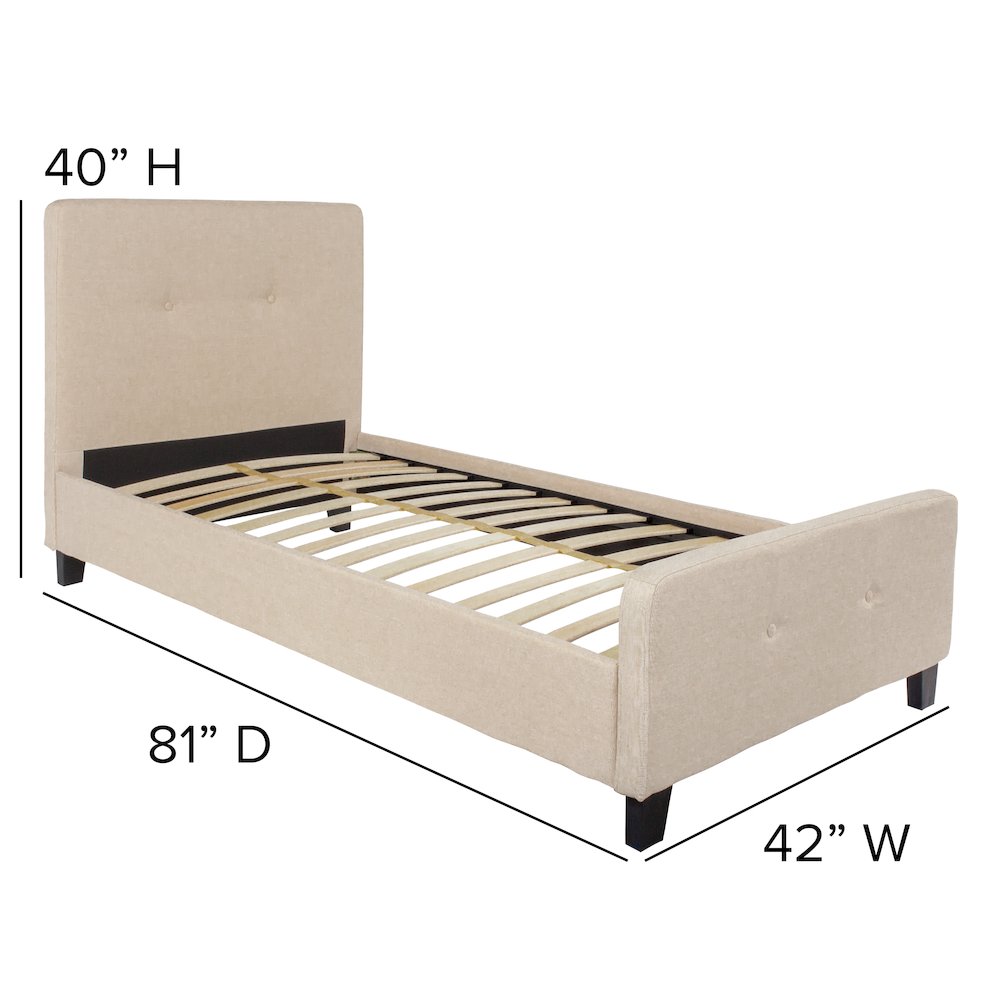 Twin Size Tufted Upholstered Platform Bed in Beige Fabric