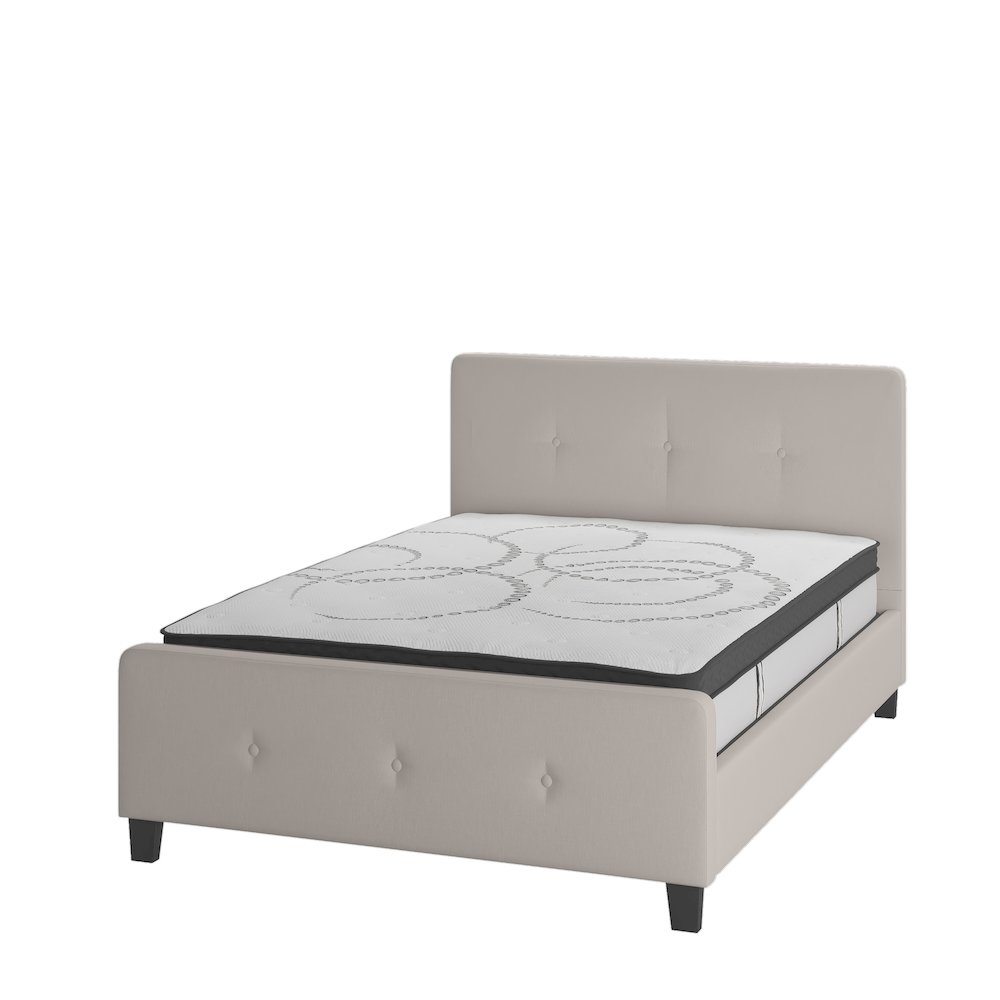 Full Size Tufted Upholstered Platform Bed in Beige Fabric
