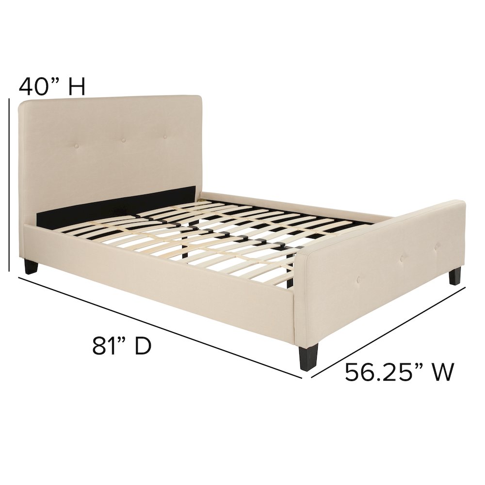 Full Size Tufted Upholstered Platform Bed in Beige Fabric