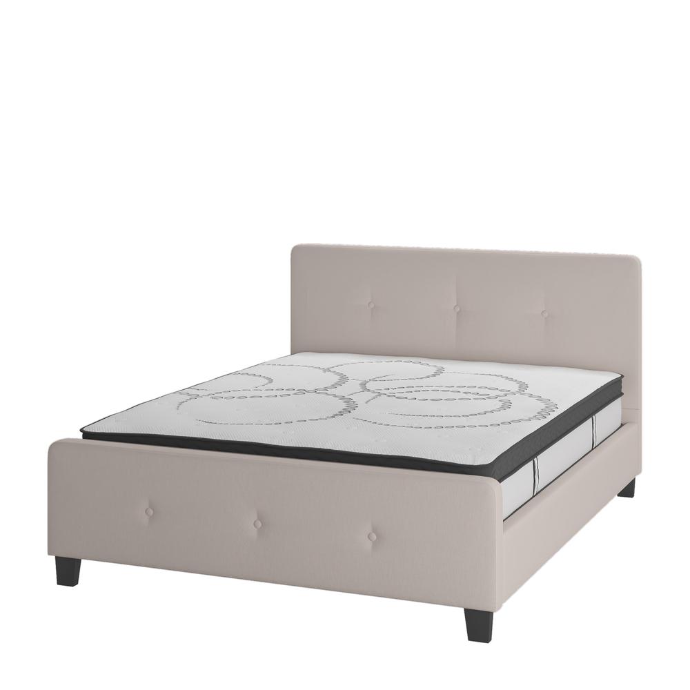 Queen Size Tufted Upholstered Platform Bed in Beige Fabric