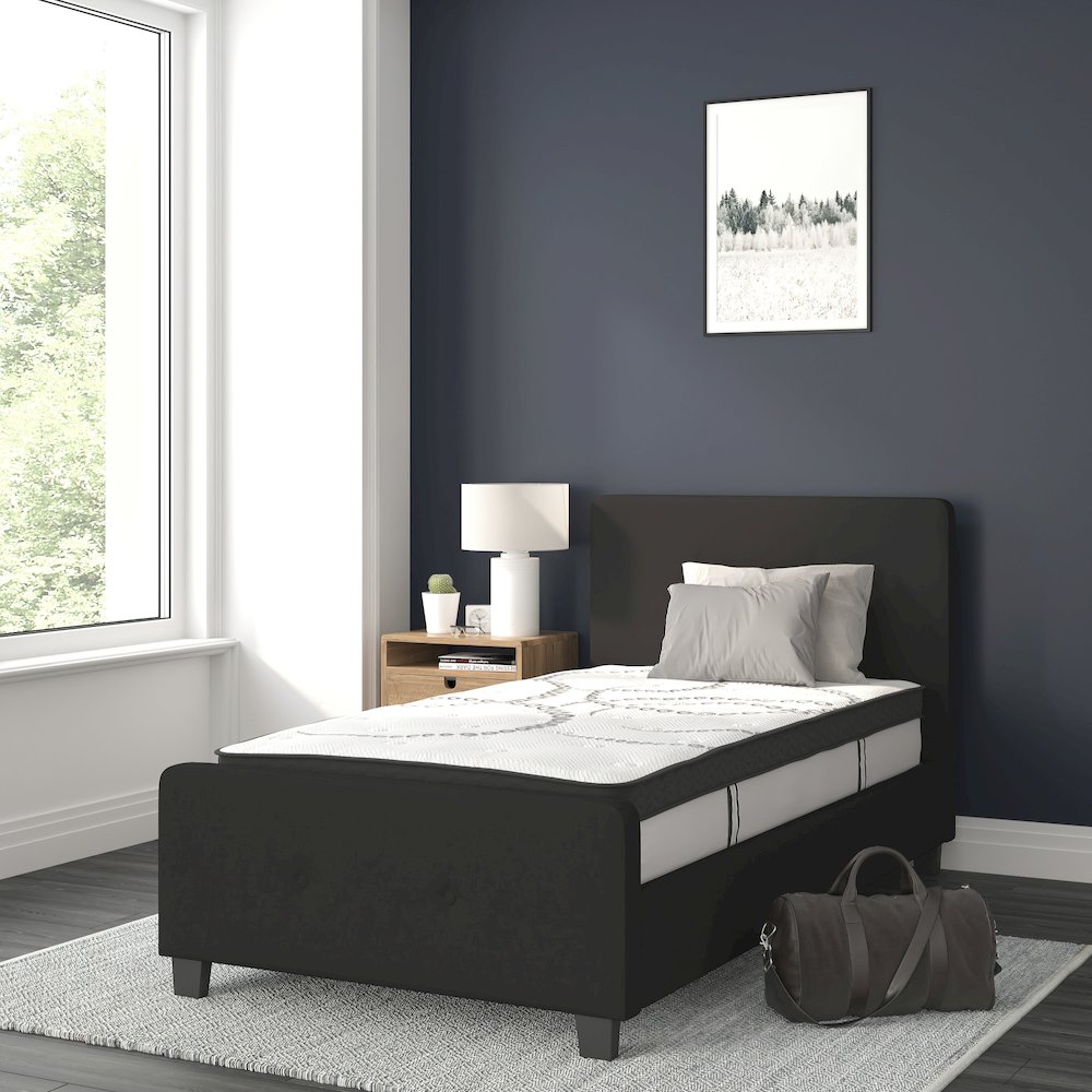 Twin Size Tufted Upholstered Platform Bed in Black Fabric